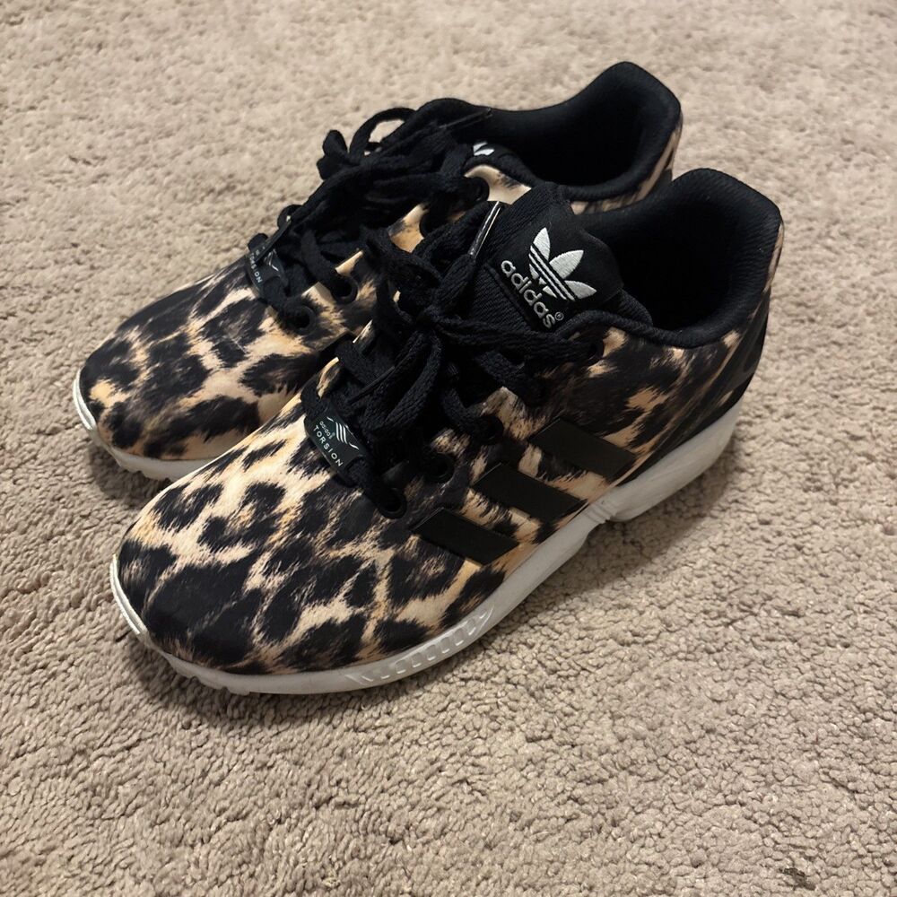 Womans Adidas Black Tan Torsion ZX Flux Cheetah Size 4 1/2 Sneakers Black Lace